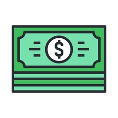Money banknotes stack icon. Dollar sign. Vector illustration.