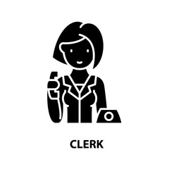 clerk symbol icon, black vector sign with editable strokes, concept illustration