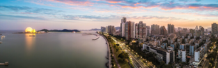 Aerial photography night view of urban architecture landscape in Zhuhai, China