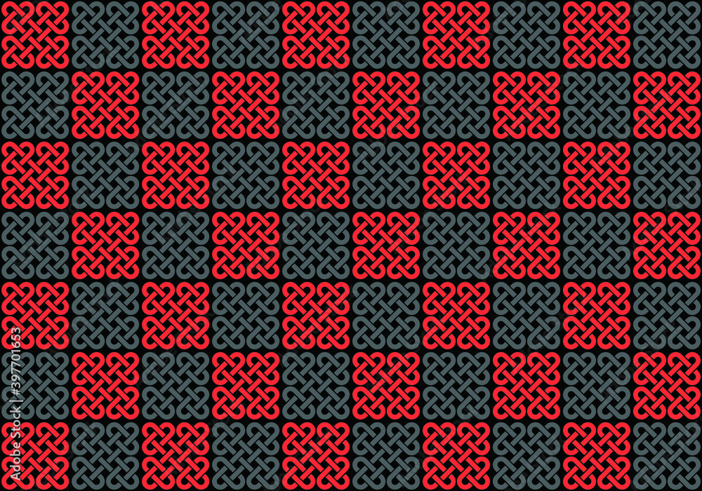Poster vector background - geometric celtic red and gray pattern on a black background