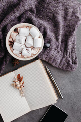 Autumn, winter composition. Nordic hygge style