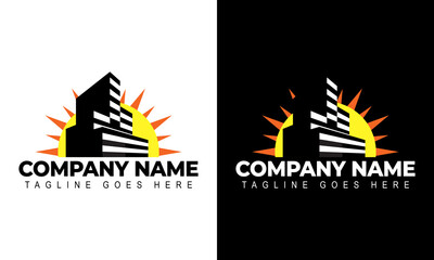 Ilustration vector graphic of  building and sun concept logo