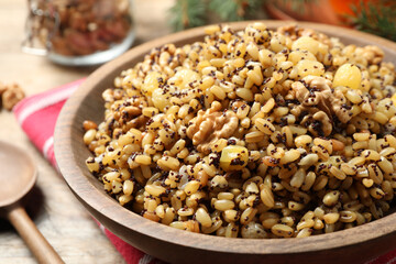 Traditional Christmas slavic dish kutia in bowl, closeup
