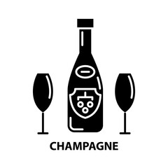 champagne icon, black vector sign with editable strokes, concept illustration