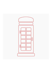 Editable Front View Outline Style Typical English Telephone Booth Iconic Vector Illustration for England Culture Tradition and History Related Design