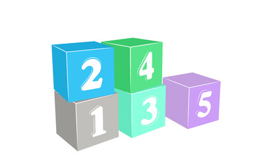 building blocks kids toys count 1 to 5 numbers. 3d illustration perspective view