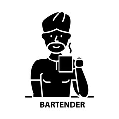 bartender symbol icon, black vector sign with editable strokes, concept illustration