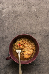 Indonesian Instant Noodles (Junk Food) with Cut Chillies