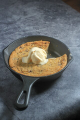Cast Iron Skillet Cookies with Vanilla Ice Cream on Top