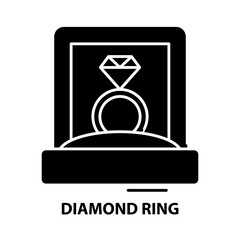 diamond ring icon, black vector sign with editable strokes, concept illustration