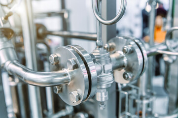 Stainless steel pipes. Industrial pipeline system.