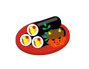 恵方巻と赤鬼のベクターイラスト