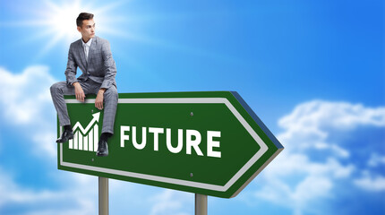 Road sign with sky background and copy space for your message, Your future