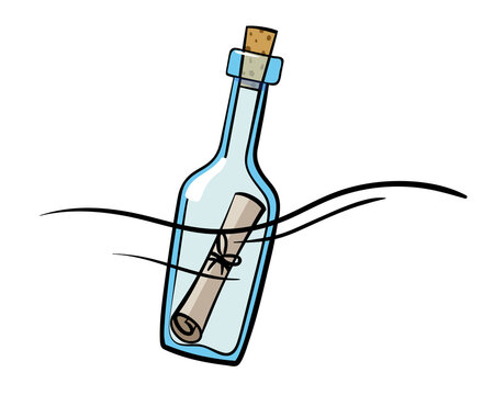 Message in the Bottle in cartoon style