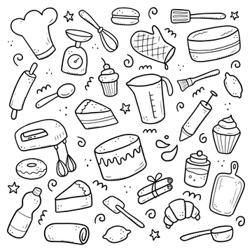 Silicone Cooking Brush Doodle Style Kitchen Utensils Design Element For  Decorating Menu Recipes And Food Packaging Hand Drawn And Isolated On White  Blackwhite Vector Illustration Stock Illustration - Download Image Now -  iStock