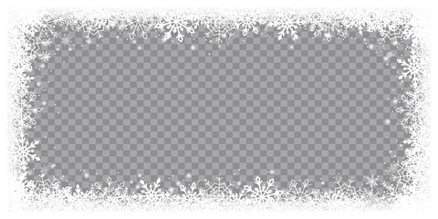 Snow snowflake winter border frame on transparent background isolated illustration - 397708010