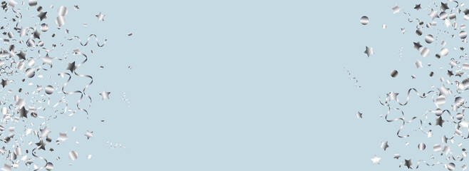 Silver Confetti Festive Vector Panoramic Blue 