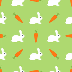 Seamless vector pattern with rabbits and carrots