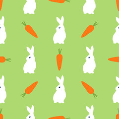 Seamless vector pattern with rabbits and carrots
