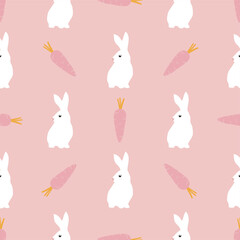 Seamless vector pattern with rabbits and carrots