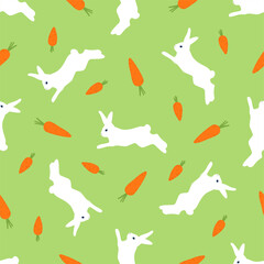 Seamless vector pattern with rabbits and carrots