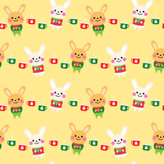 cute rabbits cartoon seamless pattern design