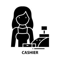 cashier icon, black vector sign with editable strokes, concept illustration