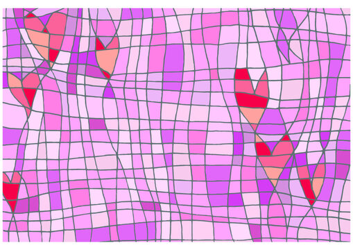 Fundo abstrato - vitral com cora&ccedil;&otilde;es