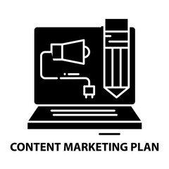 content marketing plan icon, black vector sign with editable strokes, concept illustration