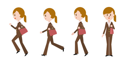 カバンを持つビジネスウーマン（走る、歩く）
