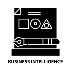 business intelligence icon, black vector sign with editable strokes, concept illustration