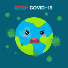 Globe wearing a mask The concept of quarantine in the home to prevent the coronavirus.