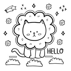 Coloring page with cute cat holding pizza design vector