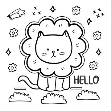 Coloring page with cute cat holding pizza design vector