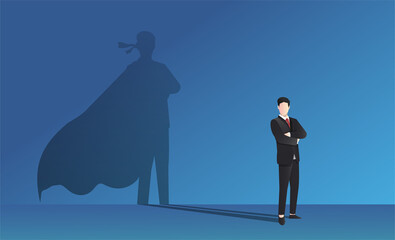 Businessman with superhero shadow vector illustration.