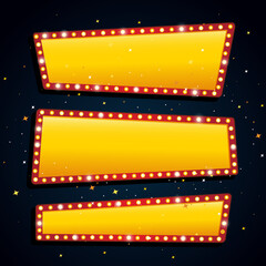 Neon cinema bulb sign shape golden theater illuminated banner - 397713885