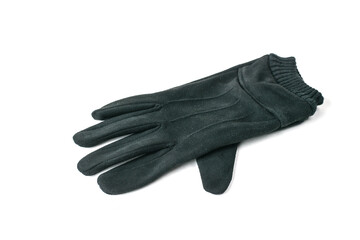 Right suede black men's glove isolated on a white background.