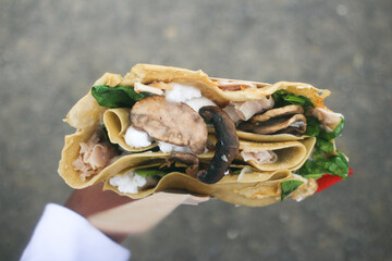 close up of savory crepe 
