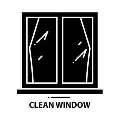 clean window symbol icon, black vector sign with editable strokes, concept illustration