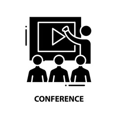 conference symbol icon, black vector sign with editable strokes, concept illustration