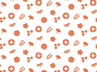 和風シームレスパターン　金と朱の和風モチーフ