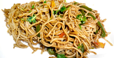 Schezwan Noodles or vegetable Hakka a popular Indo-Chinese recipe