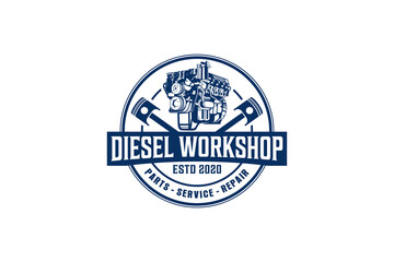 Diesel engine logo vector. workshop automotive transportation engine piston element.