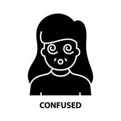 confused icon, black vector sign with editable strokes, concept illustration
