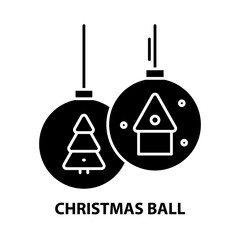christmas ball icon, black vector sign with editable strokes, concept illustration