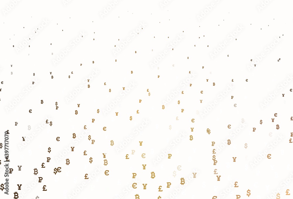 Poster light orange vector pattern with symbols of currency.