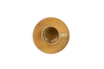 Brown porcelain tea cup on saucer isolated on white background. with clipping path.