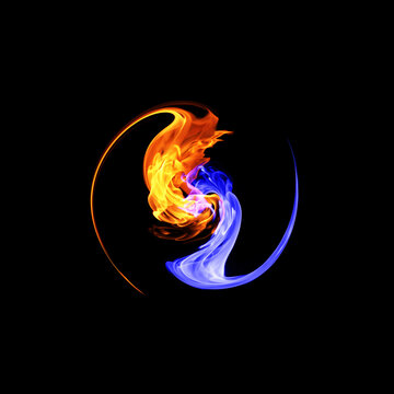 Yin-yang symbol, ice and fire