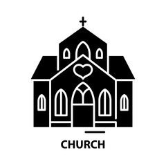 church symbol icon, black vector sign with editable strokes, concept illustration