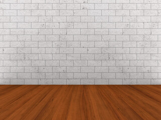 Empty room. Wooden floor and brick wall. 3D illustration